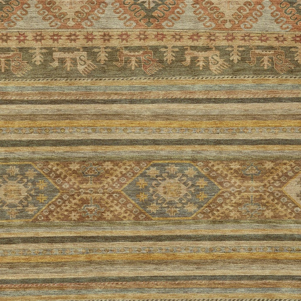 HomeRoots 5' Durable Tribal Area Rug in Beige, Taupe & Gold - Washable, Stylish for Indoor & Outdoor Use 9' X 12' 615396