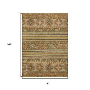 HomeRoots 5' Durable Tribal Area Rug in Beige, Taupe & Gold - Washable, Stylish for Indoor & Outdoor Use 10' X 14' 615397