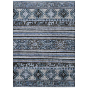 HomeRoots 5' Stylish Blue Gray Tribal Washable Area Rug for Indoor and Outdoor Use – Durable, Easy-Clean Design 5' X 8' 615399
