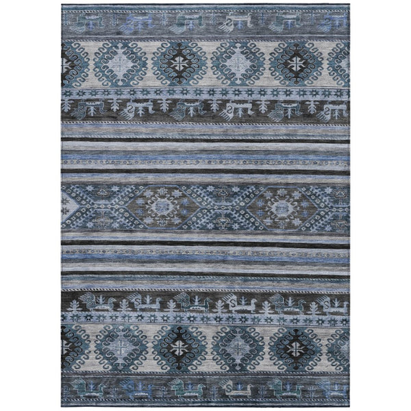 HomeRoots 5' Stylish Blue Gray Tribal Washable Area Rug for Indoor and Outdoor Use – Durable, Easy-Clean Design 5' X 8' 615399