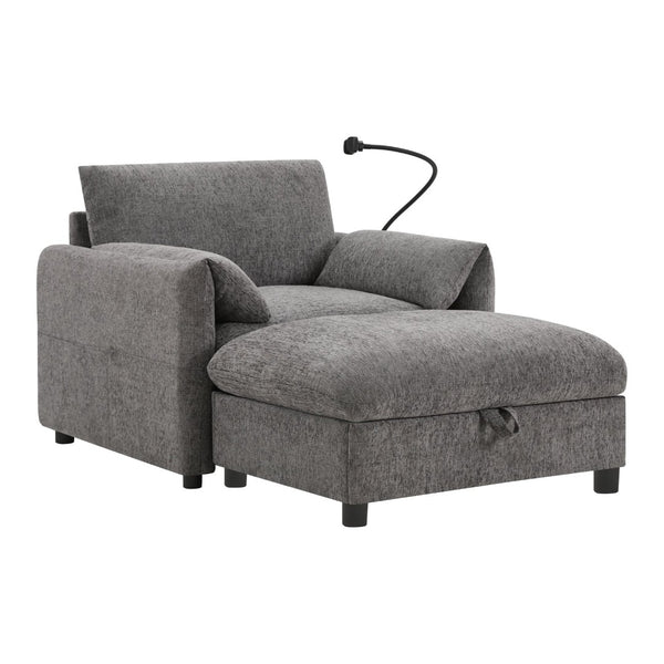 English Elm 37" Oversized Chenille Armchair with Ottoman Usb Charging Pocket Spring Living Room Gray N723P387145E