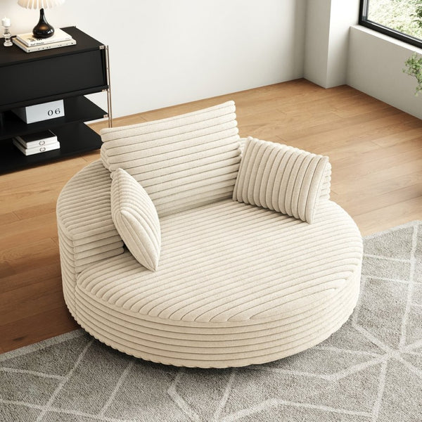 English Elm 55''l 55'l Faux Rabbit Fur Corduroy Swivel Chair Fluffy Foam Lounge Seat for Living Room W834S00445