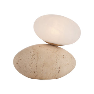 Wildwood Aruna Sculptural Travertine Lamp With Alabaster Shade — Warm Ambient Light For Bedside & Console Decor 61540