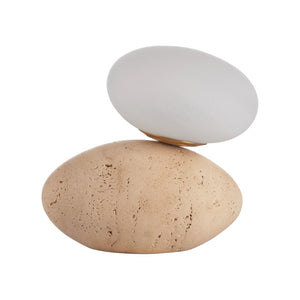 Wildwood Aruna Sculptural Travertine Lamp With Alabaster Shade — Warm Ambient Light For Bedside & Console Decor 61540