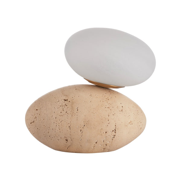 Wildwood Aruna Sculptural Travertine Lamp With Alabaster Shade — Warm Ambient Light For Bedside & Console Decor 61540