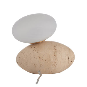 Wildwood Aruna Sculptural Travertine Lamp With Alabaster Shade — Warm Ambient Light For Bedside & Console Decor 61540