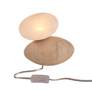 Wildwood Aruna Sculptural Travertine Lamp With Alabaster Shade — Warm Ambient Light For Bedside & Console Decor 61540