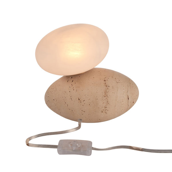 Wildwood Aruna Sculptural Travertine Lamp With Alabaster Shade — Warm Ambient Light For Bedside & Console Decor 61540