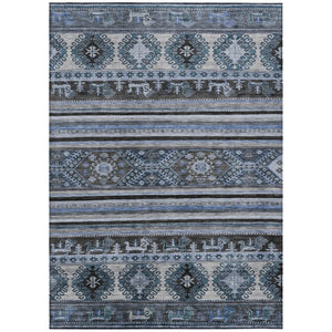 HomeRoots 5' Stylish Blue Gray Tribal Washable Area Rug for Indoor and Outdoor Use – Durable, Easy-Clean Design 8' X 10' 615401