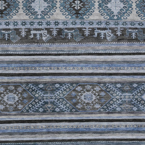 HomeRoots 5' Stylish Blue Gray Tribal Washable Area Rug for Indoor and Outdoor Use – Durable, Easy-Clean Design 8' X 10' 615401