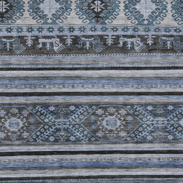 HomeRoots 5' Stylish Blue Gray Tribal Washable Area Rug for Indoor and Outdoor Use – Durable, Easy-Clean Design 8' X 10' 615401