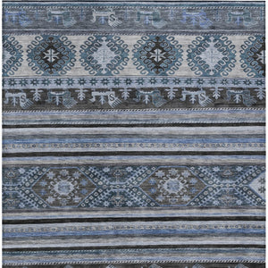 HomeRoots 5' Stylish Blue Gray Tribal Washable Area Rug for Indoor and Outdoor Use – Durable, Easy-Clean Design 9' X 12' 615402