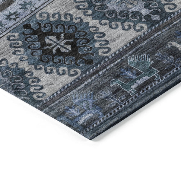 HomeRoots 5' Stylish Blue Gray Tribal Washable Area Rug for Indoor and Outdoor Use – Durable, Easy-Clean Design 9' X 12' 615402