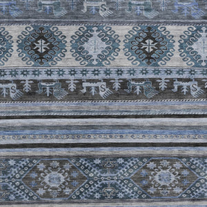 HomeRoots 5' Stylish Blue Gray Tribal Washable Area Rug for Indoor and Outdoor Use – Durable, Easy-Clean Design 9' X 12' 615402