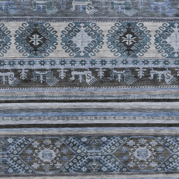 HomeRoots 5' Stylish Blue Gray Tribal Washable Area Rug for Indoor and Outdoor Use – Durable, Easy-Clean Design 9' X 12' 615402