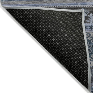 HomeRoots 5' Stylish Blue Gray Tribal Washable Area Rug for Indoor and Outdoor Use – Durable, Easy-Clean Design 10' X 14' 615403