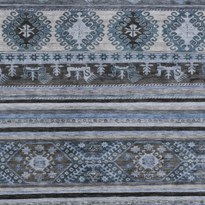 HomeRoots 5' Stylish Blue Gray Tribal Washable Area Rug for Indoor and Outdoor Use – Durable, Easy-Clean Design 10' X 14' 615403