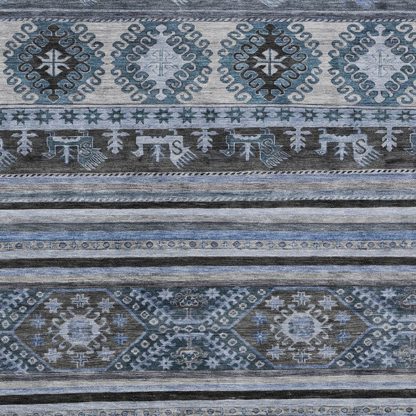 HomeRoots 5' Stylish Blue Gray Tribal Washable Area Rug for Indoor and Outdoor Use – Durable, Easy-Clean Design 10' X 14' 615403