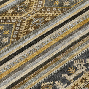 HomeRoots 5' Washable Tribal Area Rug in Chocolate Taupe and Gold – Perfect for Indoor and Outdoor Spaces! 5' X 8' 615405