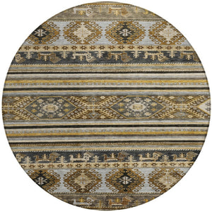 HomeRoots 5' Washable Tribal Area Rug in Chocolate Taupe and Gold – Perfect for Indoor and Outdoor Spaces! 8' Round 615406