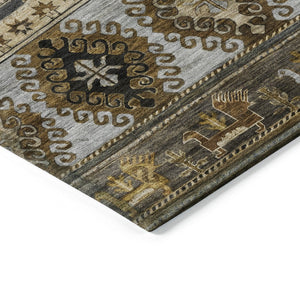 HomeRoots 5' Washable Tribal Area Rug in Chocolate Taupe and Gold – Perfect for Indoor and Outdoor Spaces! 8' X 10' 615407