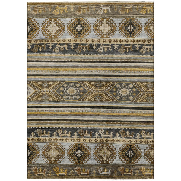 HomeRoots 5' Washable Tribal Area Rug in Chocolate Taupe and Gold – Perfect for Indoor and Outdoor Spaces! 8' X 10' 615407