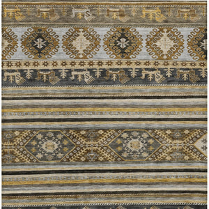 HomeRoots 5' Washable Tribal Area Rug in Chocolate Taupe and Gold – Perfect for Indoor and Outdoor Spaces! 9' X 12' 615408