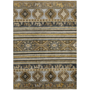 HomeRoots 5' Washable Tribal Area Rug in Chocolate Taupe and Gold – Perfect for Indoor and Outdoor Spaces! 9' X 12' 615408