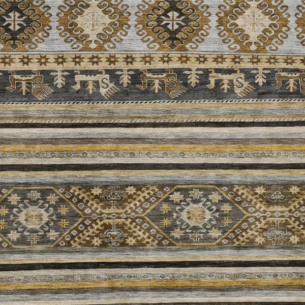HomeRoots 5' Washable Tribal Area Rug in Chocolate Taupe and Gold – Perfect for Indoor and Outdoor Spaces! 9' X 12' 615408