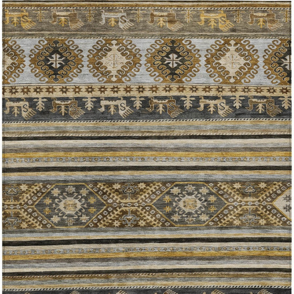 HomeRoots 5' Washable Tribal Area Rug in Chocolate Taupe and Gold – Perfect for Indoor and Outdoor Spaces! 10' X 14' 615409