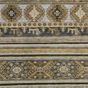 HomeRoots 5' Washable Tribal Area Rug in Chocolate Taupe and Gold – Perfect for Indoor and Outdoor Spaces! 10' X 14' 615409