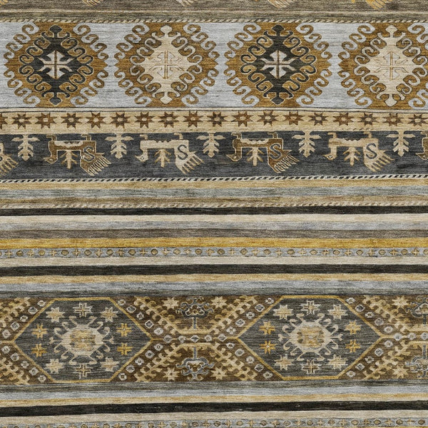 HomeRoots 5' Washable Tribal Area Rug in Chocolate Taupe and Gold – Perfect for Indoor and Outdoor Spaces! 10' X 14' 615409