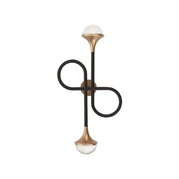 Wildwood Newton Sculptural Sconce With Black Leather Loops, Antique Brass Accents & Soft Ambient Glow For Entryways 61541