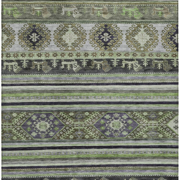 HomeRoots 5' Stylish Tribal Area Rug in Fern Green, Taupe, and Ivory - Washable for Indoor and Outdoor Use 5' X 8' 615411