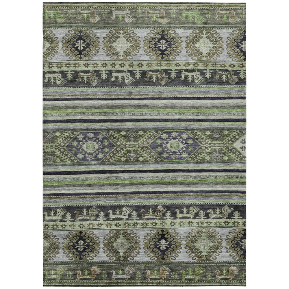 HomeRoots 5' Stylish Tribal Area Rug in Fern Green, Taupe, and Ivory - Washable for Indoor and Outdoor Use 5' X 8' 615411