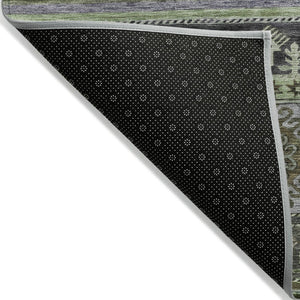 HomeRoots 5' Stylish Tribal Area Rug in Fern Green, Taupe, and Ivory - Washable for Indoor and Outdoor Use 5' X 8' 615411