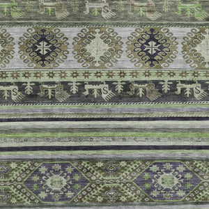 HomeRoots 5' Stylish Tribal Area Rug in Fern Green, Taupe, and Ivory - Washable for Indoor and Outdoor Use 5' X 8' 615411