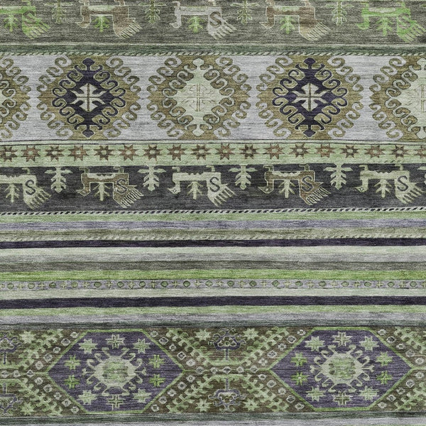 HomeRoots 5' Stylish Tribal Area Rug in Fern Green, Taupe, and Ivory - Washable for Indoor and Outdoor Use 5' X 8' 615411