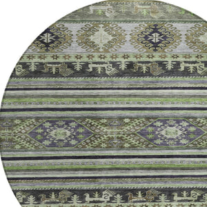 HomeRoots 5' Stylish Tribal Area Rug in Fern Green, Taupe, and Ivory - Washable for Indoor and Outdoor Use 8' Round 615412