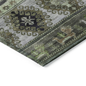 HomeRoots 5' Stylish Tribal Area Rug in Fern Green, Taupe, and Ivory - Washable for Indoor and Outdoor Use 8' X 10' 615413