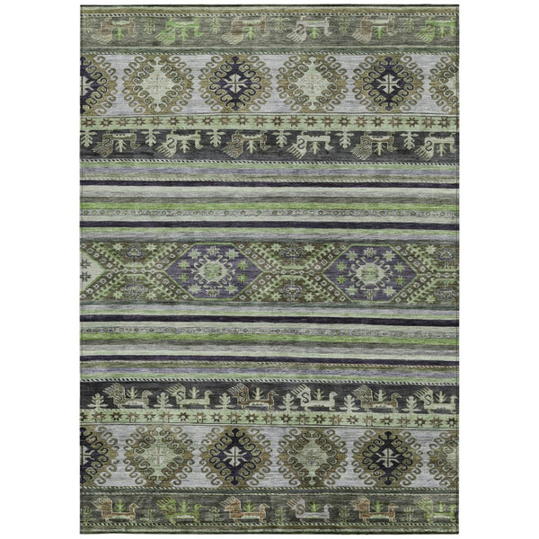 HomeRoots 5' Stylish Tribal Area Rug in Fern Green, Taupe, and Ivory - Washable for Indoor and Outdoor Use 8' X 10' 615413