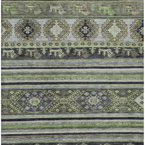 HomeRoots 5' Stylish Tribal Area Rug in Fern Green, Taupe, and Ivory - Washable for Indoor and Outdoor Use 9' X 12' 615414