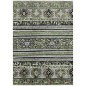 HomeRoots 5' Stylish Tribal Area Rug in Fern Green, Taupe, and Ivory - Washable for Indoor and Outdoor Use 9' X 12' 615414