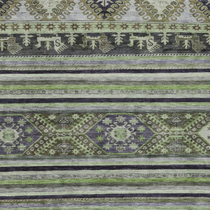 HomeRoots 5' Stylish Tribal Area Rug in Fern Green, Taupe, and Ivory - Washable for Indoor and Outdoor Use 9' X 12' 615414