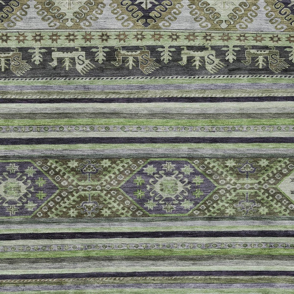 HomeRoots 5' Stylish Tribal Area Rug in Fern Green, Taupe, and Ivory - Washable for Indoor and Outdoor Use 9' X 12' 615414