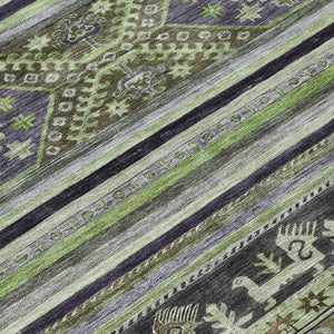 HomeRoots 5' Stylish Tribal Area Rug in Fern Green, Taupe, and Ivory - Washable for Indoor and Outdoor Use 9' X 12' 615414