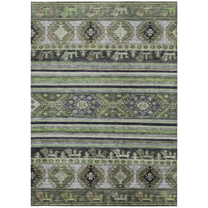 HomeRoots 5' Stylish Tribal Area Rug in Fern Green, Taupe, and Ivory - Washable for Indoor and Outdoor Use 10' X 14' 615415