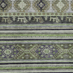HomeRoots 5' Stylish Tribal Area Rug in Fern Green, Taupe, and Ivory - Washable for Indoor and Outdoor Use 10' X 14' 615415