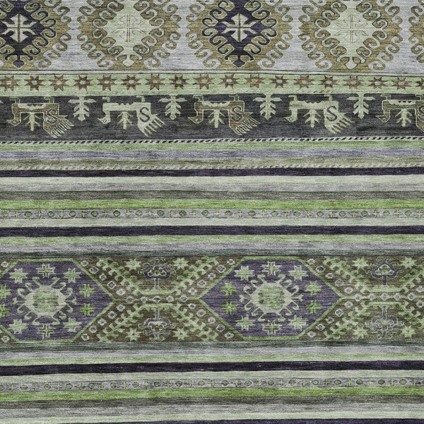 HomeRoots 5' Stylish Tribal Area Rug in Fern Green, Taupe, and Ivory - Washable for Indoor and Outdoor Use 10' X 14' 615415