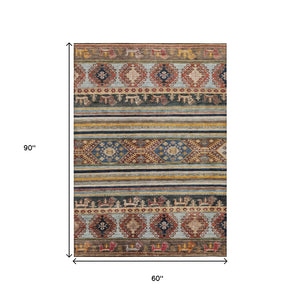 HomeRoots 5' Tribal Area Rug in Rust, Gray, and Gold – Washable Indoor Outdoor Design for Stylish Living Spaces 5' X 8' 615417